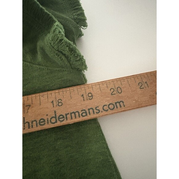Chicos Linen Top Size M Green Ruffle Flutter Sleeve Relaxed Fringe Preppy Forest - Picture 11 of 16